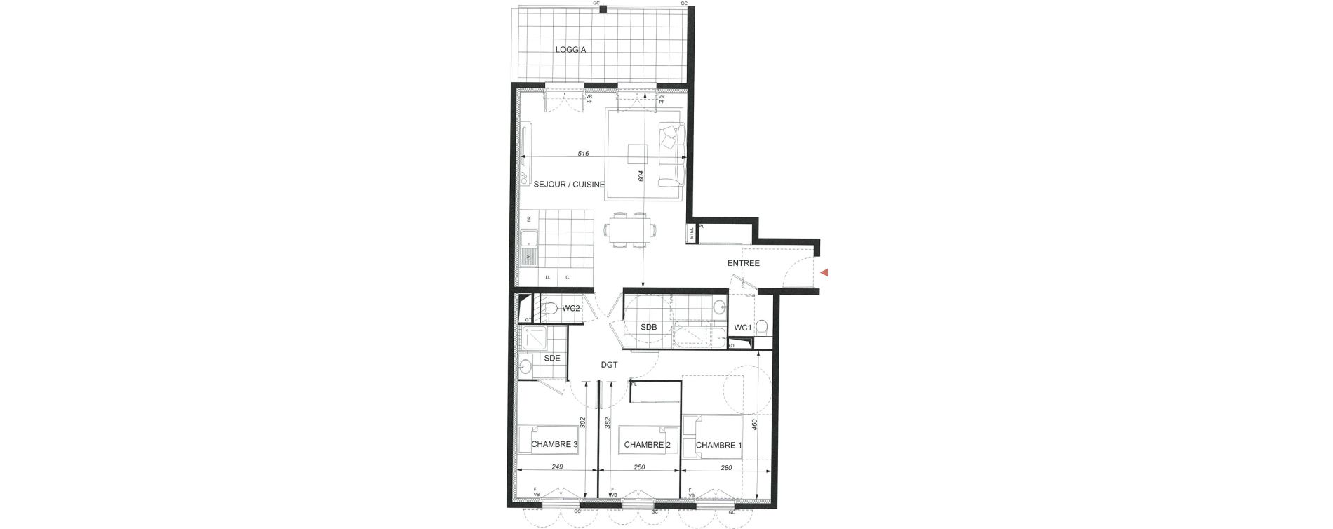 Appartement T4 de 85,39 m2 &agrave; Wissous Centre