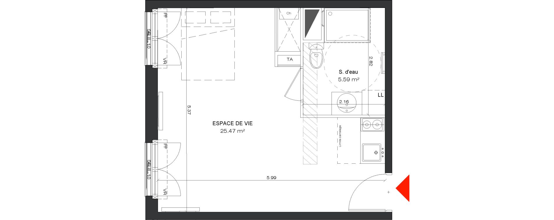 Studio de 31,06 m2 &agrave; Antony Centre