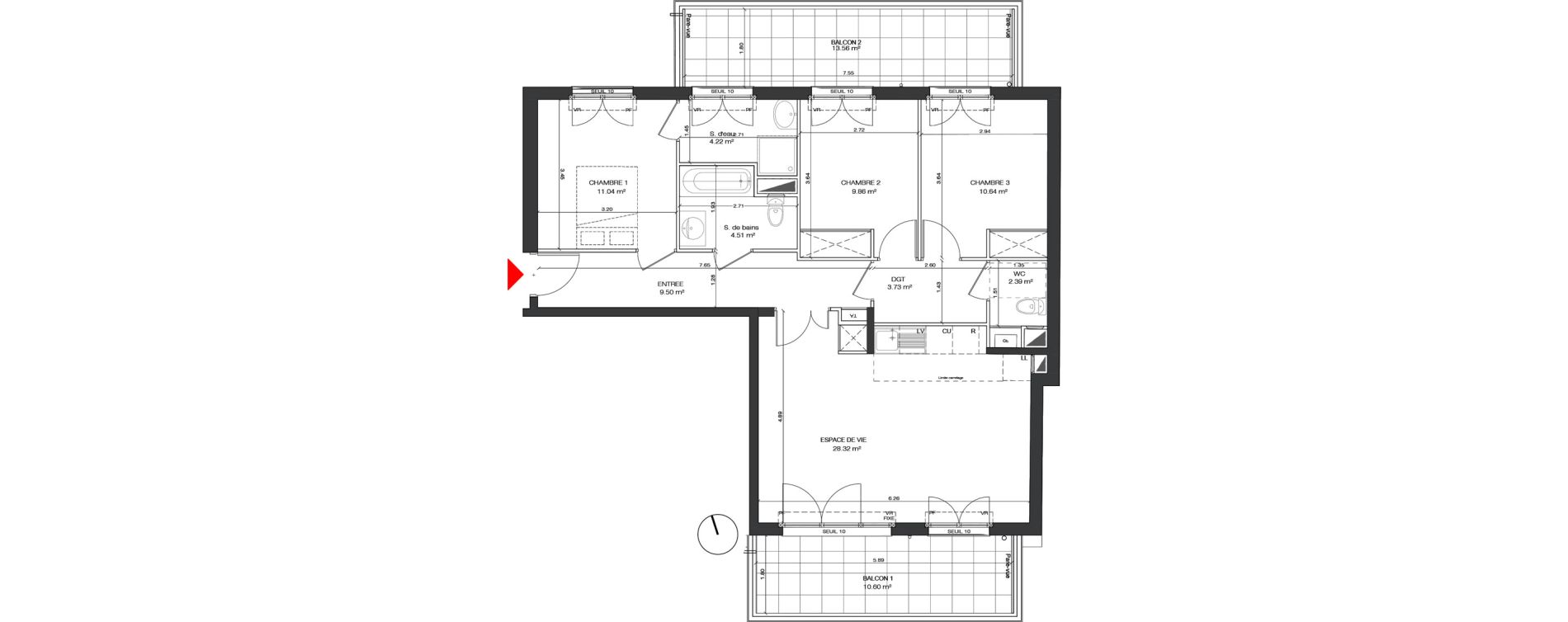 Appartement T4 de 84,21 m2 &agrave; Antony Centre