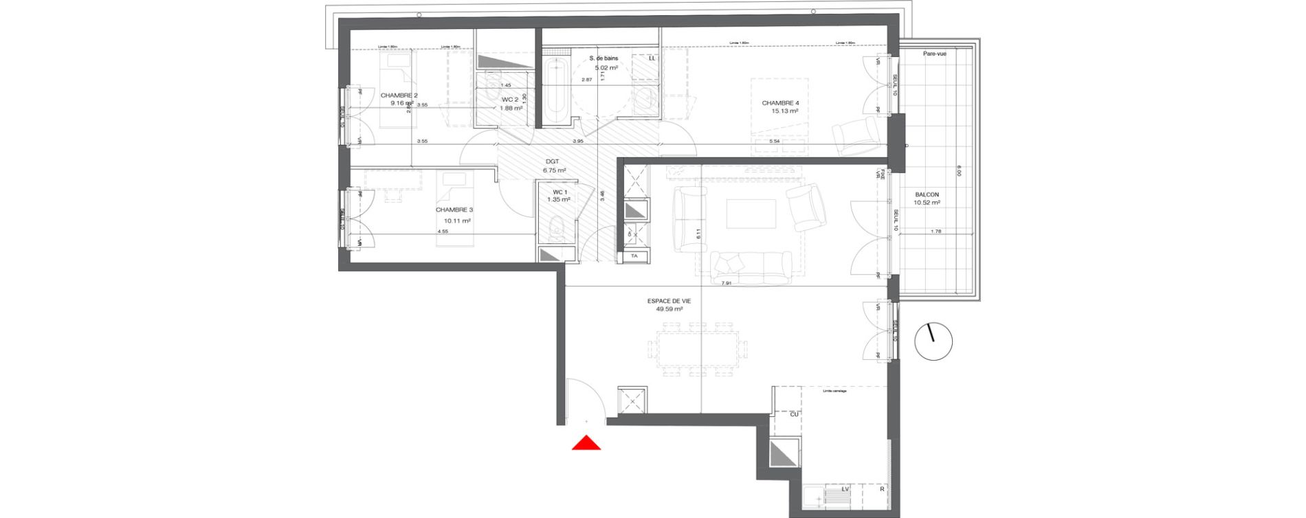 Appartement T4 de 98,99 m2 &agrave; Antony Centre