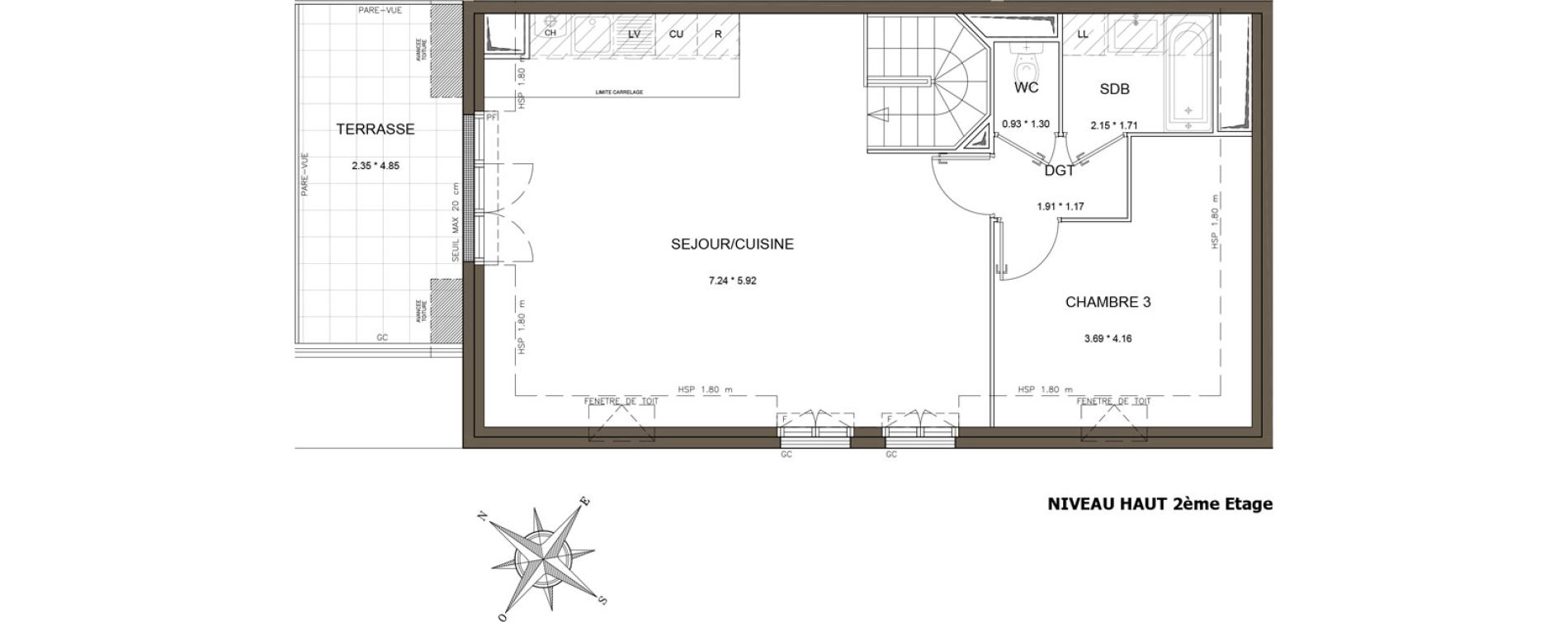 Duplex T4 de 91,40 m2 &agrave; Antony Centre