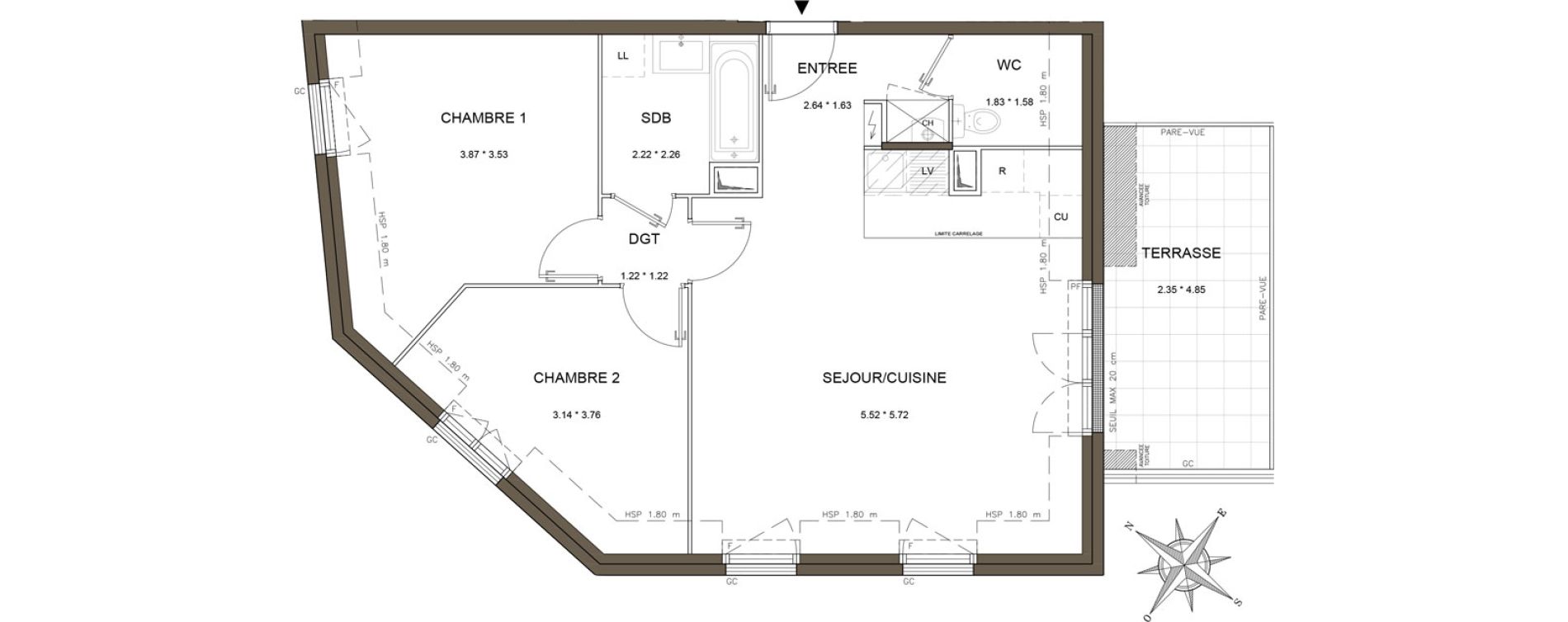 Appartement T3 de 61,79 m2 &agrave; Antony Centre