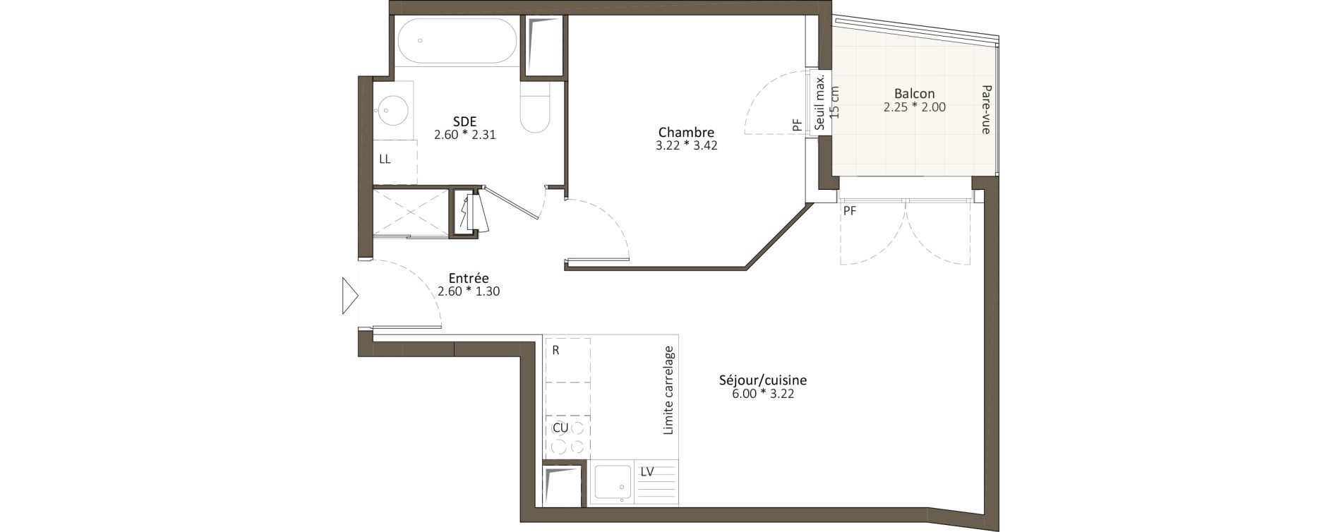 Appartement T2 de 42,00 m2 &agrave; Antony Fontaine - michalon