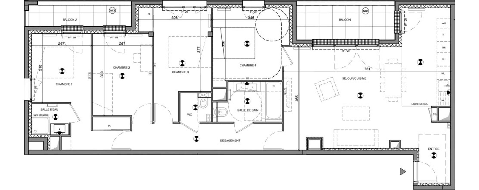 Appartement T5 de 103,21 m2 &agrave; Antony Jean zay