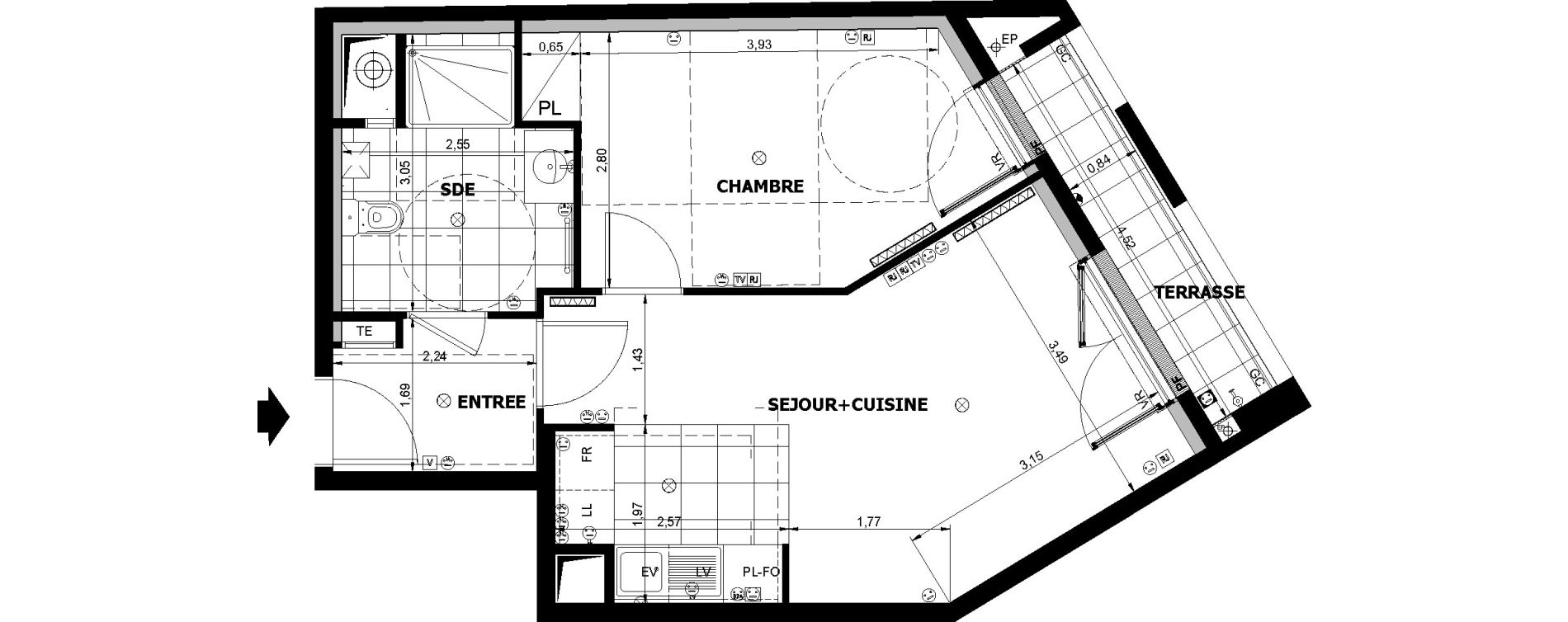 Appartement T2 de 44,51 m2 &agrave; Asni&egrave;res-Sur-Seine Voltaire