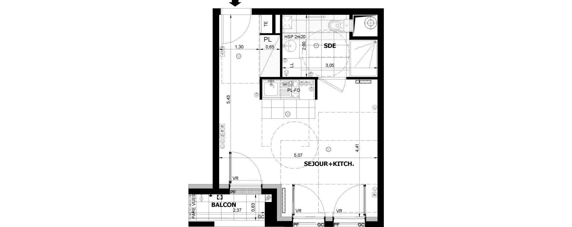 Appartement T1 de 29,15 m2 &agrave; Asni&egrave;res-Sur-Seine Voltaire