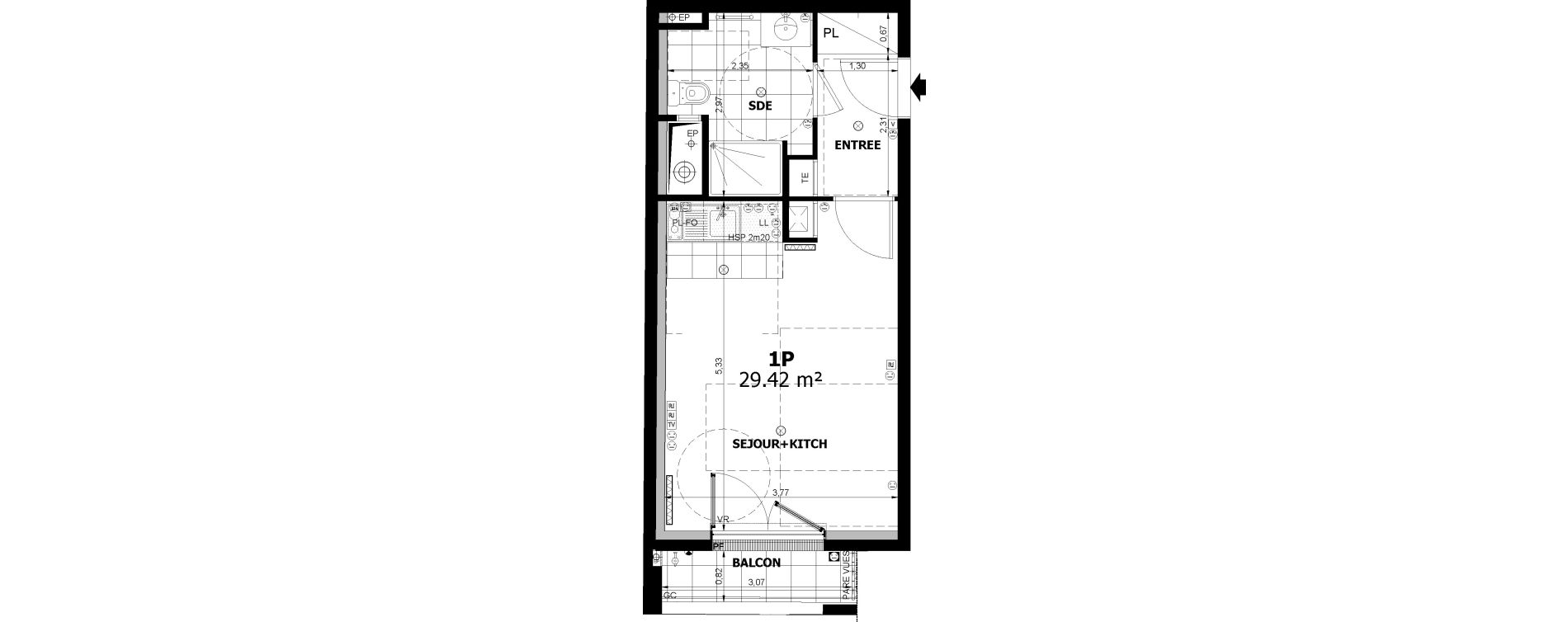Appartement T1 de 29,41 m2 &agrave; Asni&egrave;res-Sur-Seine Voltaire