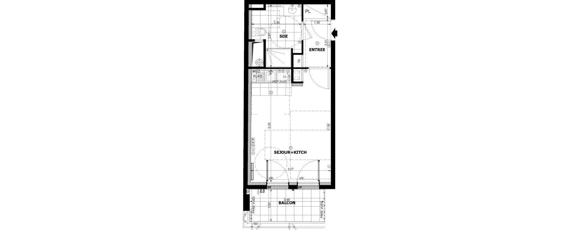 Appartement T1 de 29,41 m2 &agrave; Asni&egrave;res-Sur-Seine Voltaire