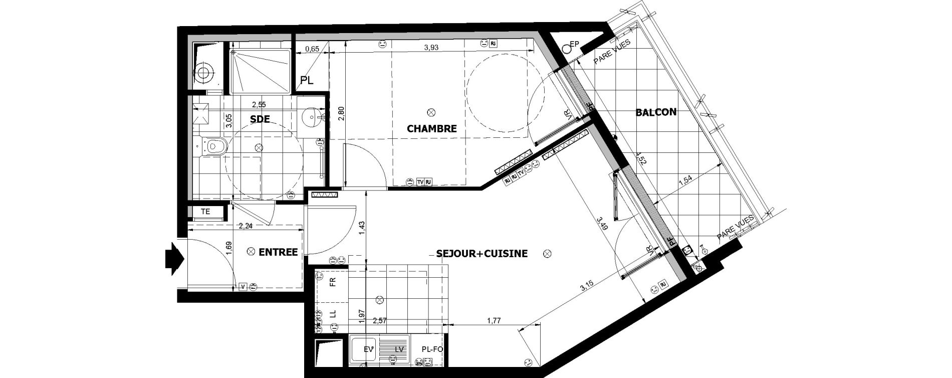 Appartement T2 de 44,51 m2 &agrave; Asni&egrave;res-Sur-Seine Voltaire