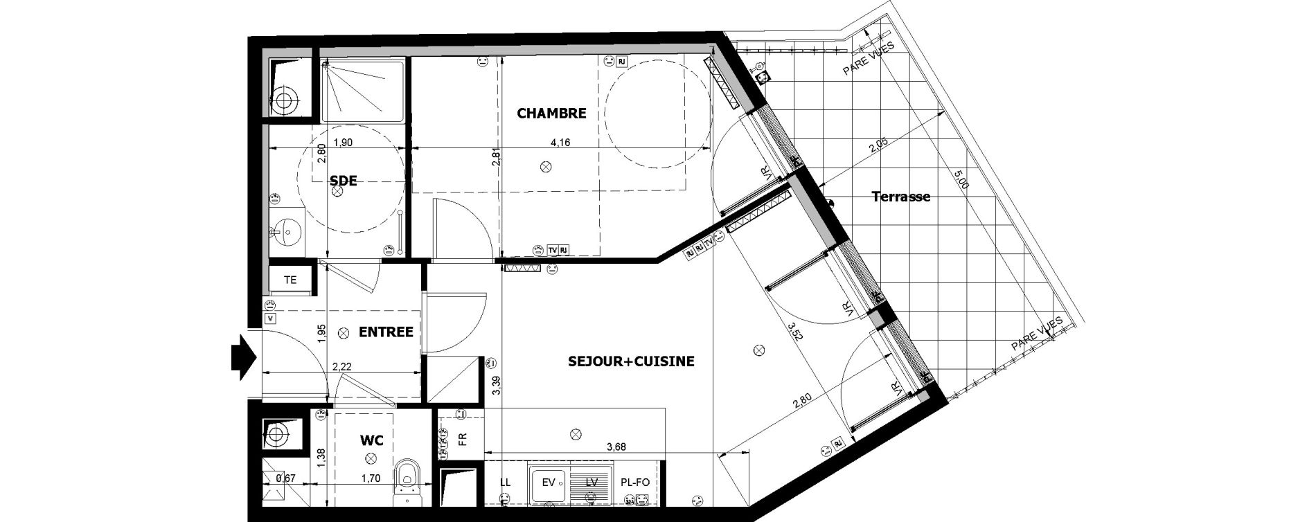 Appartement T2 de 45,41 m2 &agrave; Asni&egrave;res-Sur-Seine Voltaire