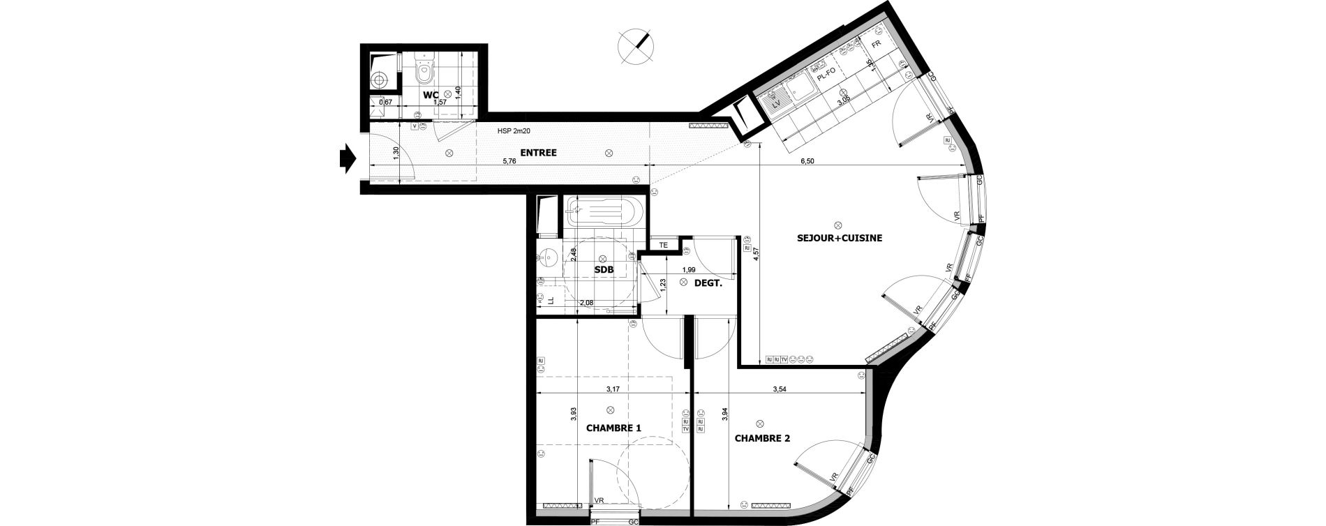 Appartement T3 de 70,88 m2 &agrave; Asni&egrave;res-Sur-Seine Voltaire