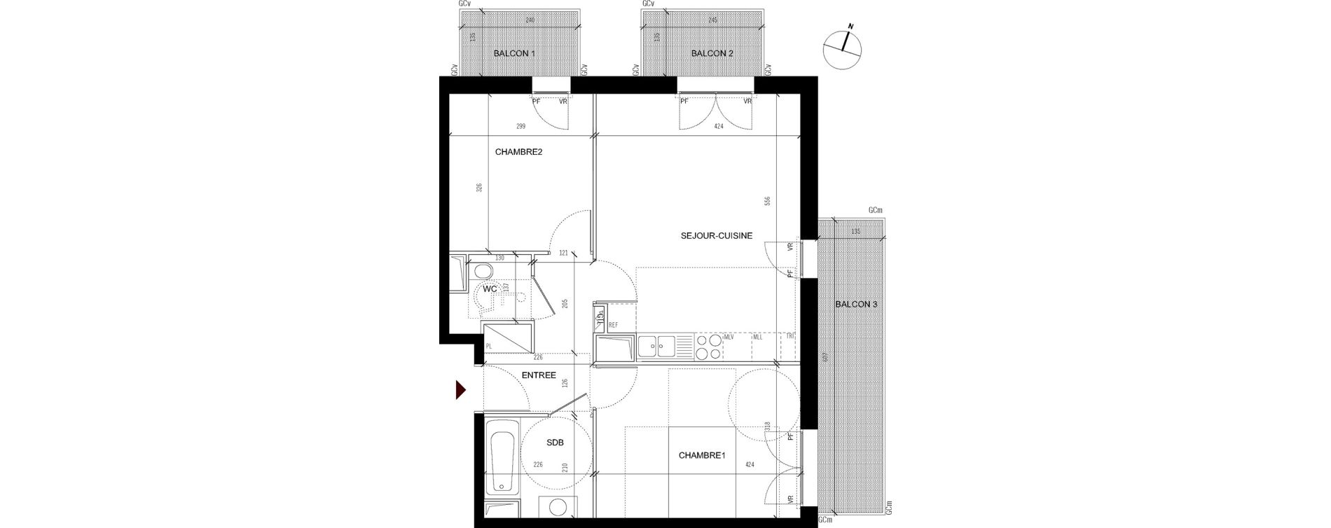 Appartement T3 de 59,00 m2 &agrave; Asni&egrave;res-Sur-Seine Seine ouest