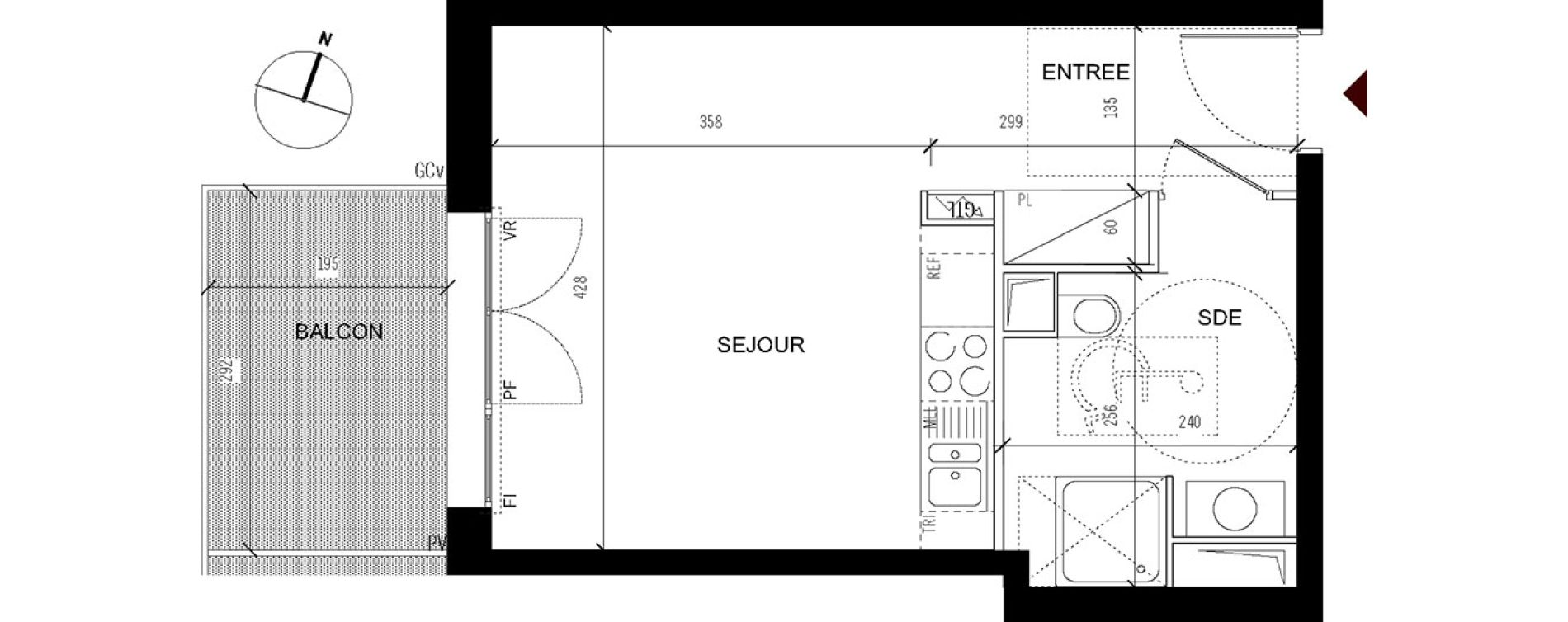 Appartement T1 de 27,70 m2 &agrave; Asni&egrave;res-Sur-Seine Seine ouest