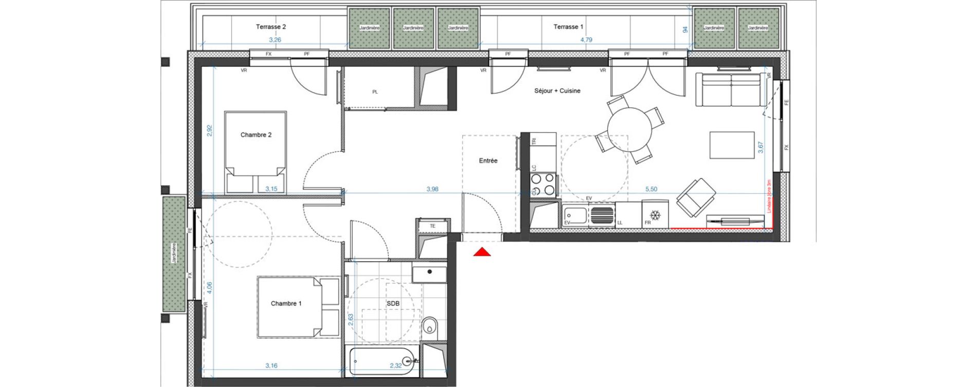 Appartement T3 de 62,25 m2 &agrave; Asni&egrave;res-Sur-Seine Renoir - zola