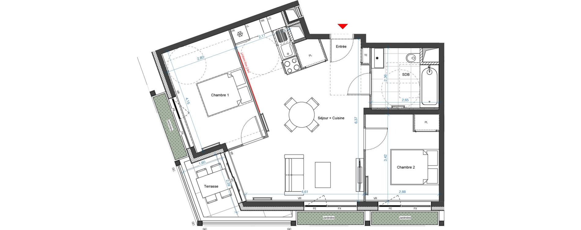 Appartement T3 de 58,75 m2 &agrave; Asni&egrave;res-Sur-Seine Renoir - zola