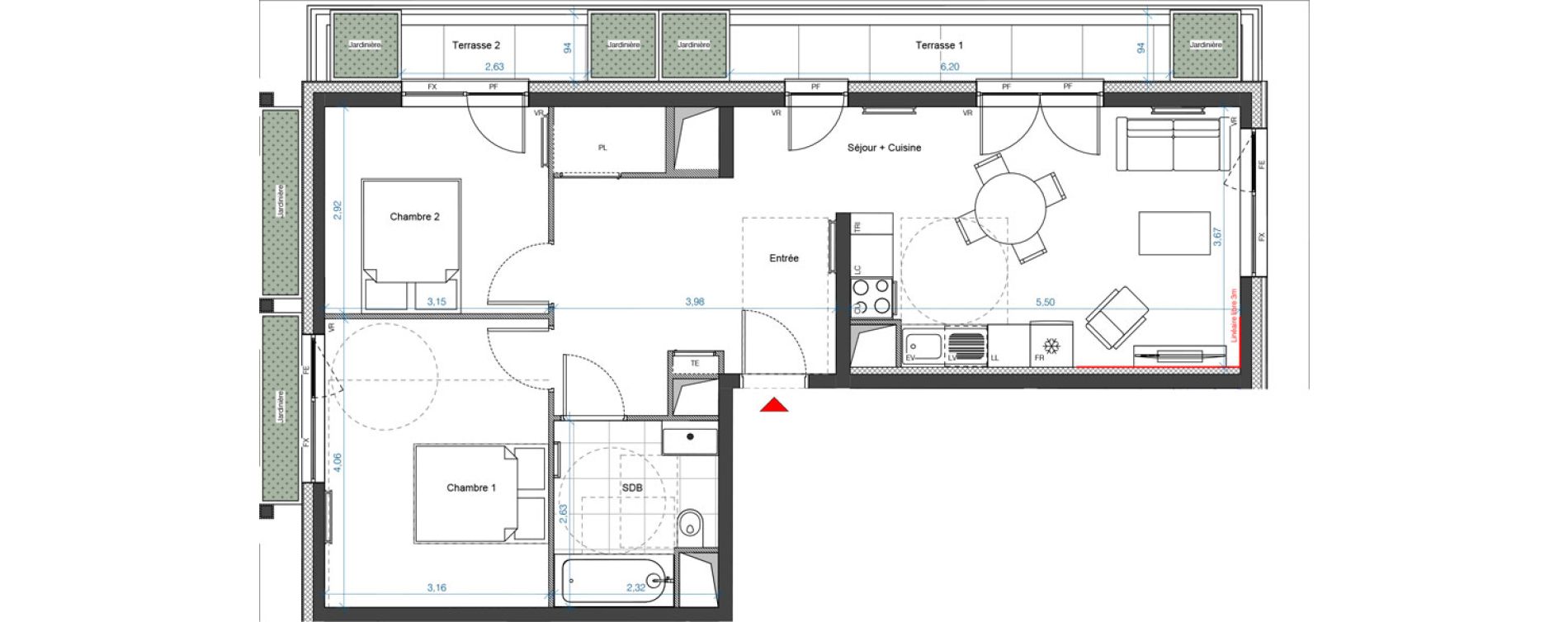 Appartement T3 de 62,25 m2 &agrave; Asni&egrave;res-Sur-Seine Renoir - zola