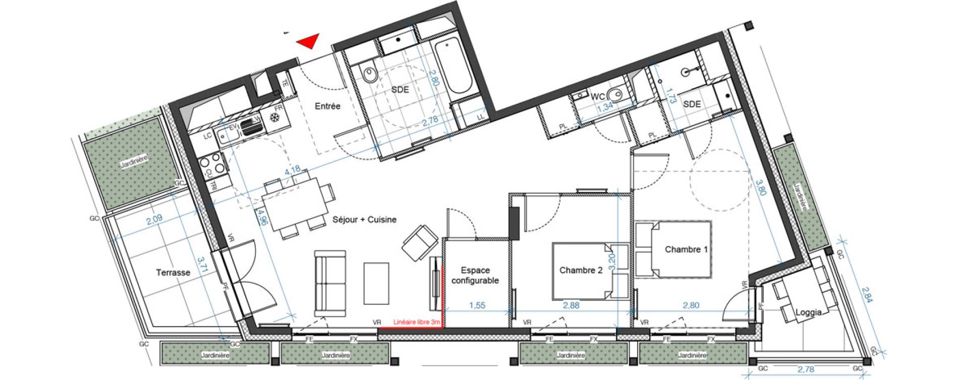 Appartement T3 de 77,99 m2 &agrave; Asni&egrave;res-Sur-Seine Renoir - zola