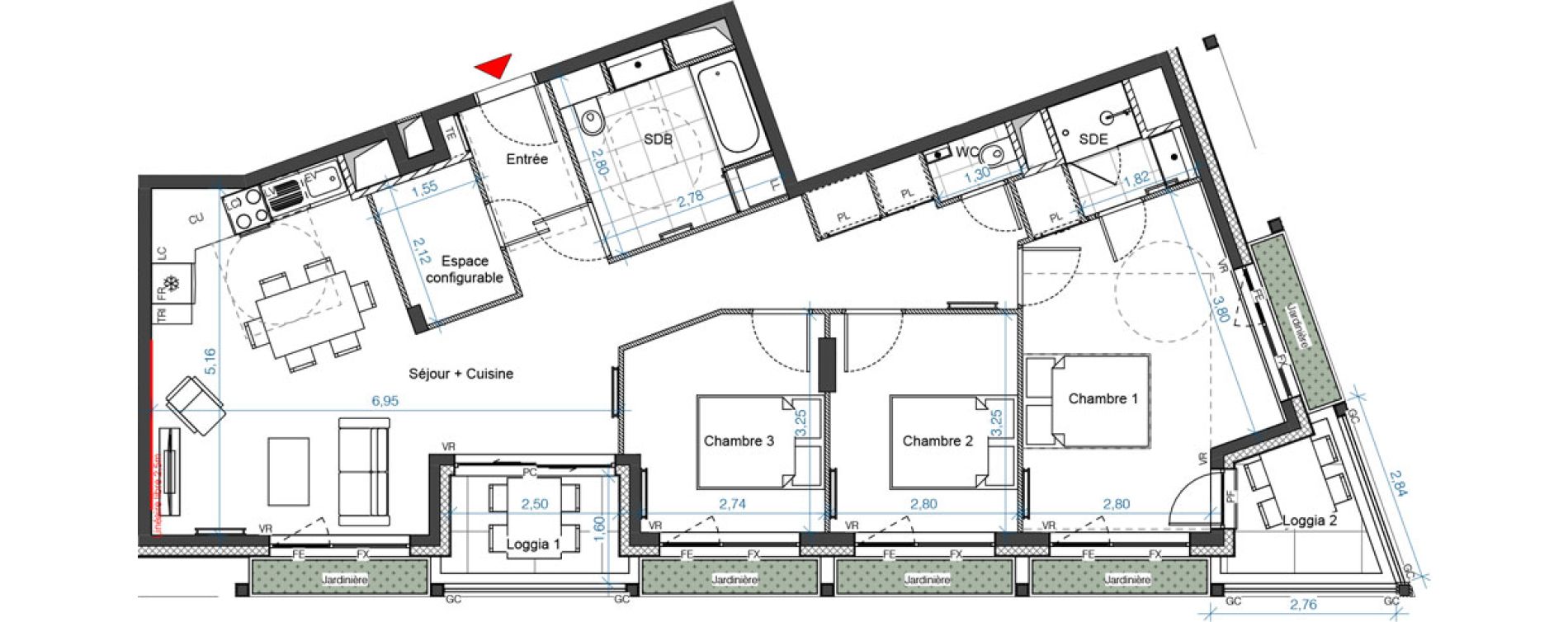 Appartement T4 de 89,03 m2 &agrave; Asni&egrave;res-Sur-Seine Renoir - zola