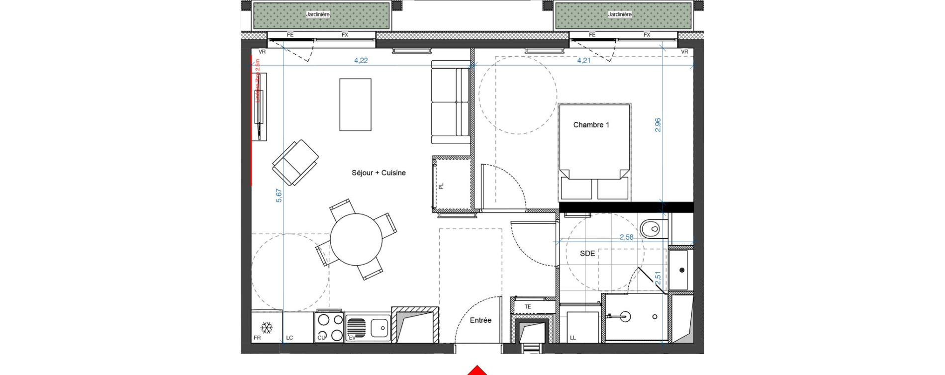 Appartement T2 de 45,21 m2 &agrave; Asni&egrave;res-Sur-Seine Renoir - zola