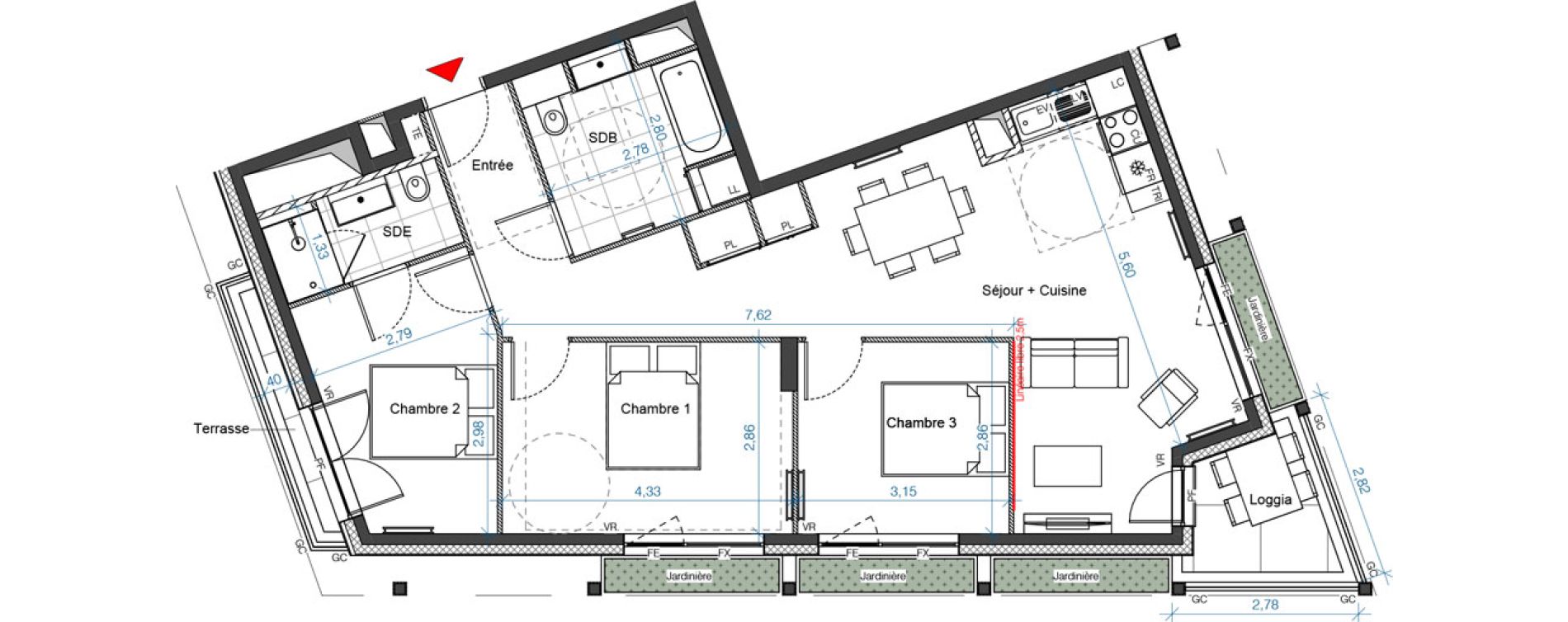 Appartement T4 de 78,45 m2 &agrave; Asni&egrave;res-Sur-Seine Renoir - zola