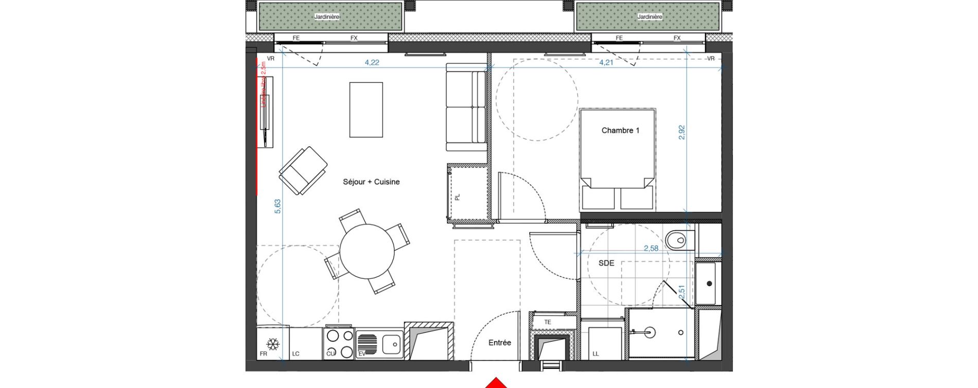 Appartement T2 de 44,88 m2 &agrave; Asni&egrave;res-Sur-Seine Renoir - zola