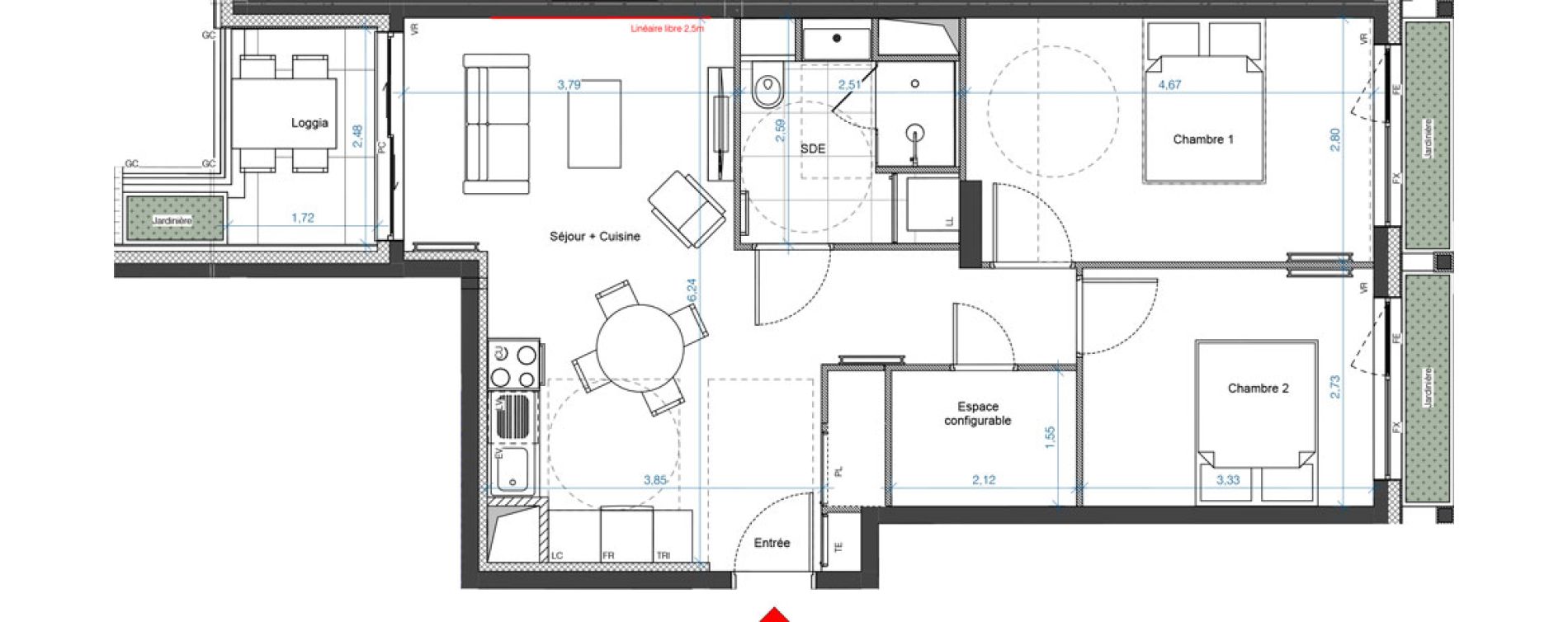 Appartement T3 de 59,21 m2 &agrave; Asni&egrave;res-Sur-Seine Renoir - zola