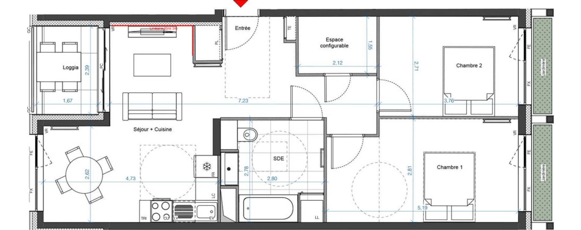 Appartement T3 de 63,40 m2 &agrave; Asni&egrave;res-Sur-Seine Renoir - zola