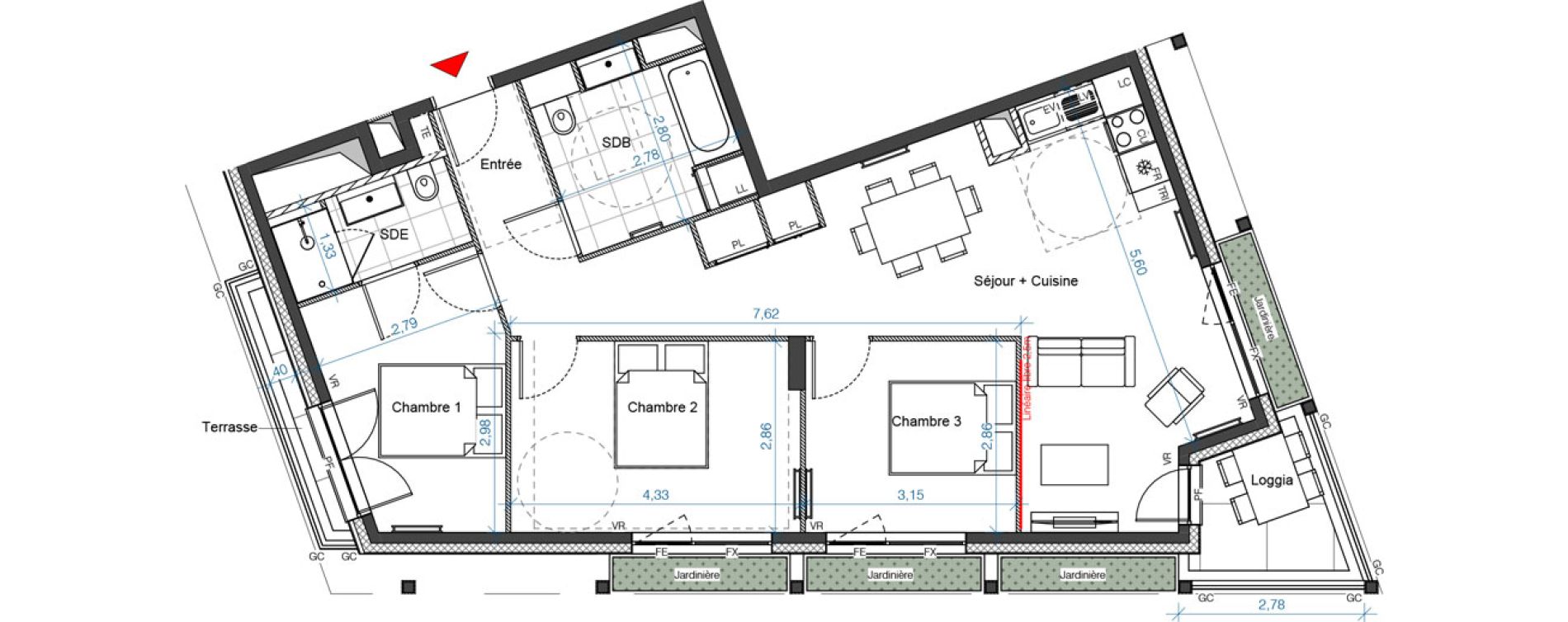 Appartement T4 de 78,45 m2 &agrave; Asni&egrave;res-Sur-Seine Renoir - zola