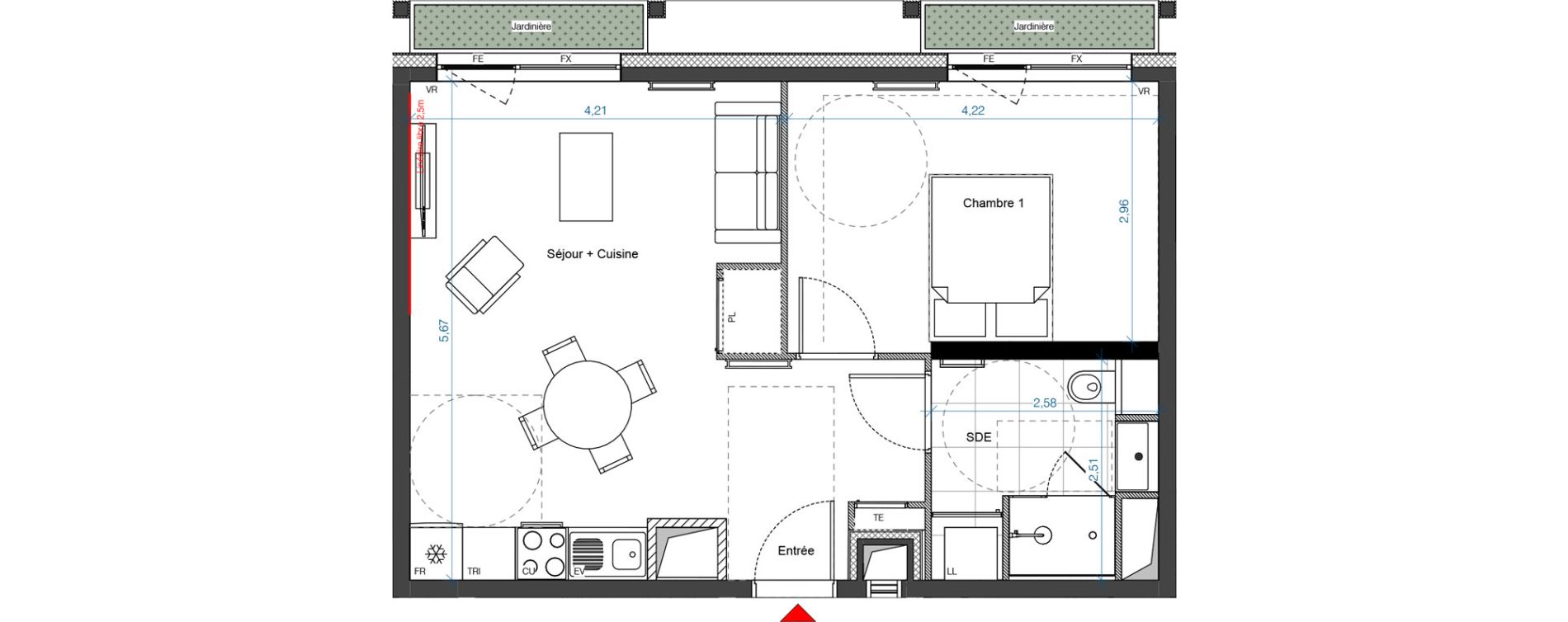 Appartement T2 de 44,99 m2 &agrave; Asni&egrave;res-Sur-Seine Renoir - zola