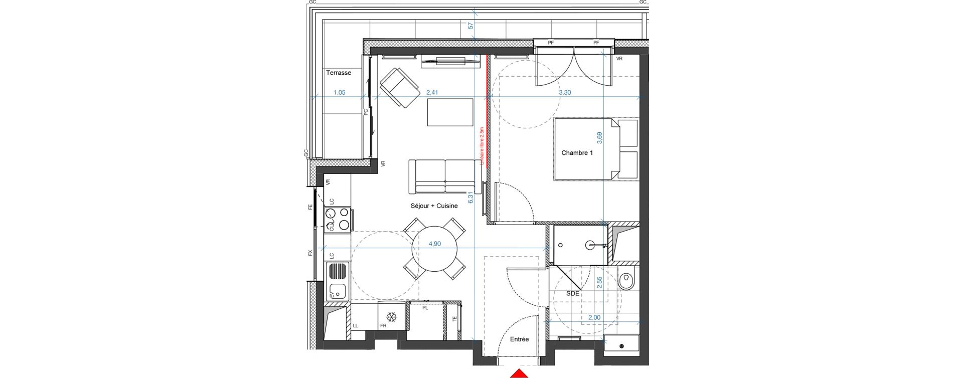 Appartement T2 de 39,21 m2 &agrave; Asni&egrave;res-Sur-Seine Renoir - zola