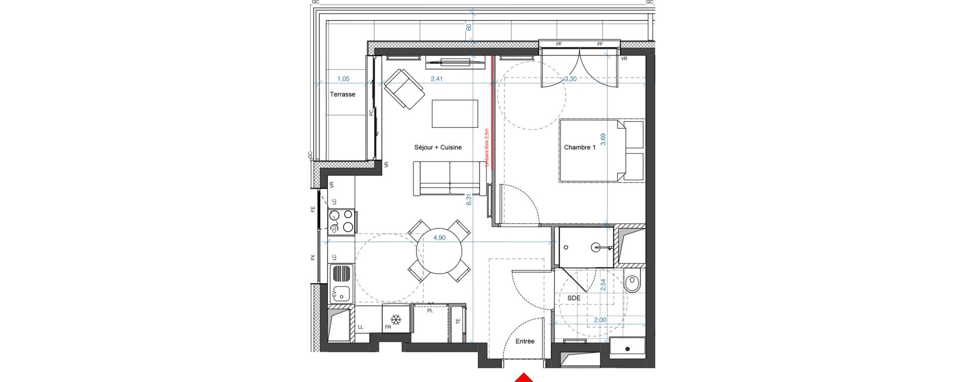 Appartement T2 de 39,18 m2 &agrave; Asni&egrave;res-Sur-Seine Renoir - zola