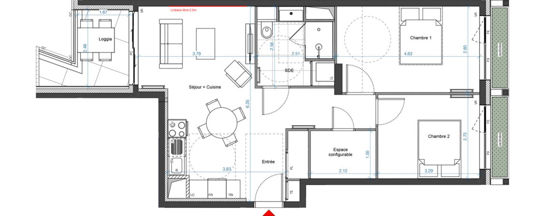 Appartement T3 de 59,01 m2 &agrave; Asni&egrave;res-Sur-Seine Renoir - zola