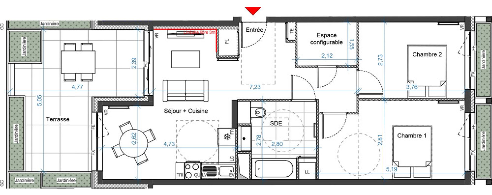 Appartement T3 de 63,40 m2 &agrave; Asni&egrave;res-Sur-Seine Renoir - zola