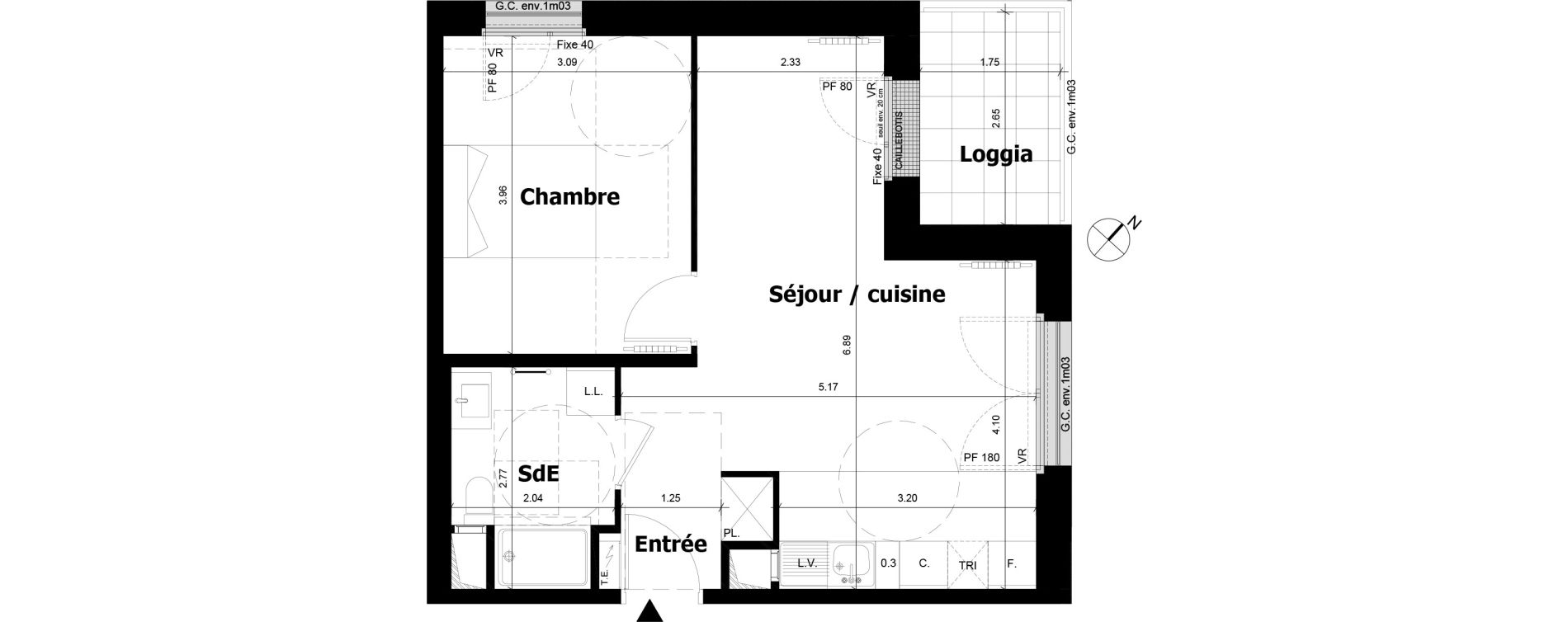 Appartement T2 de 42,59 m2 &agrave; Asni&egrave;res-Sur-Seine Gresillons - quartier de seine