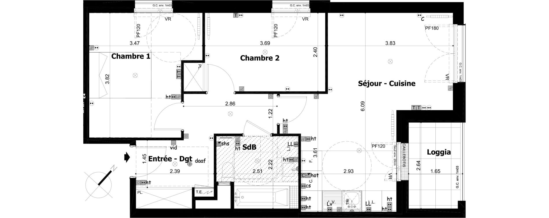 Appartement T3 de 56,27 m2 &agrave; Asni&egrave;res-Sur-Seine Gresillons - quartier de seine