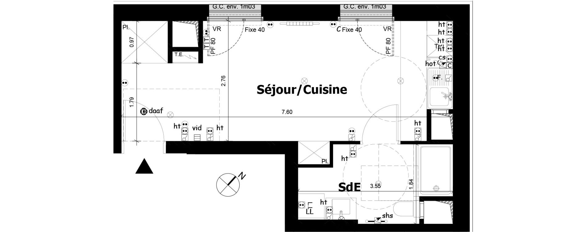 Appartement T1 de 25,61 m2 &agrave; Asni&egrave;res-Sur-Seine Gresillons - quartier de seine