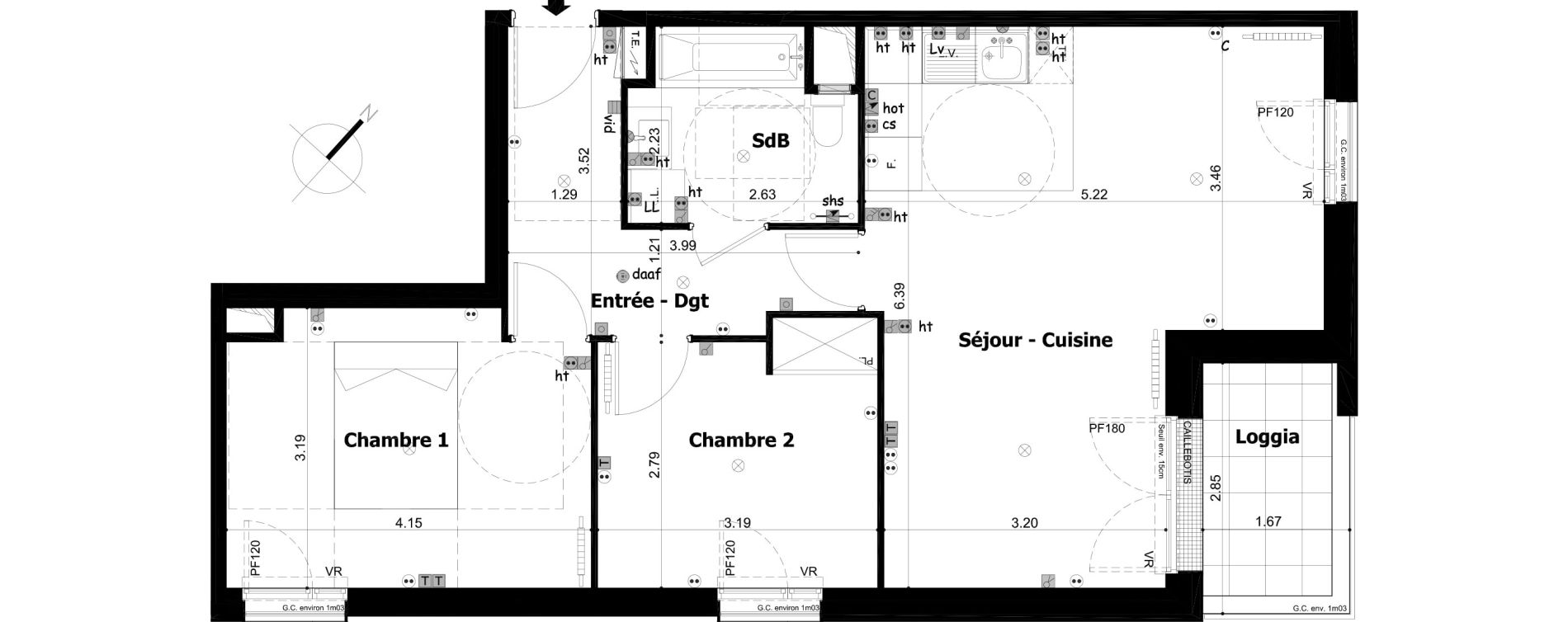 Appartement T3 de 61,89 m2 &agrave; Asni&egrave;res-Sur-Seine Gresillons - quartier de seine