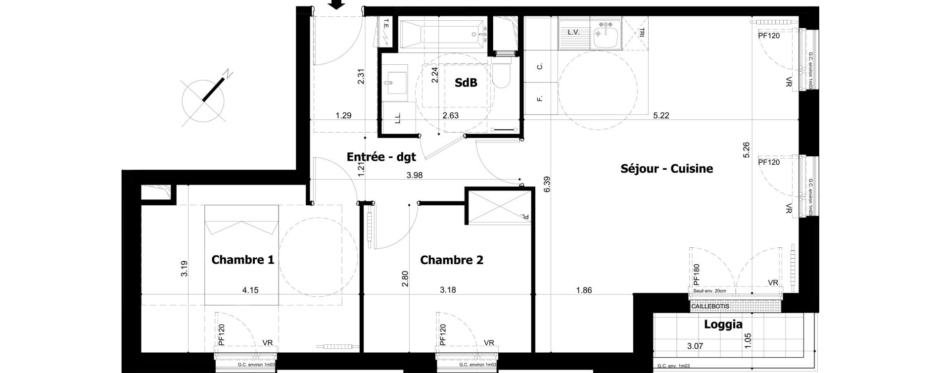 Appartement T3 de 63,61 m2 &agrave; Asni&egrave;res-Sur-Seine Gresillons - quartier de seine