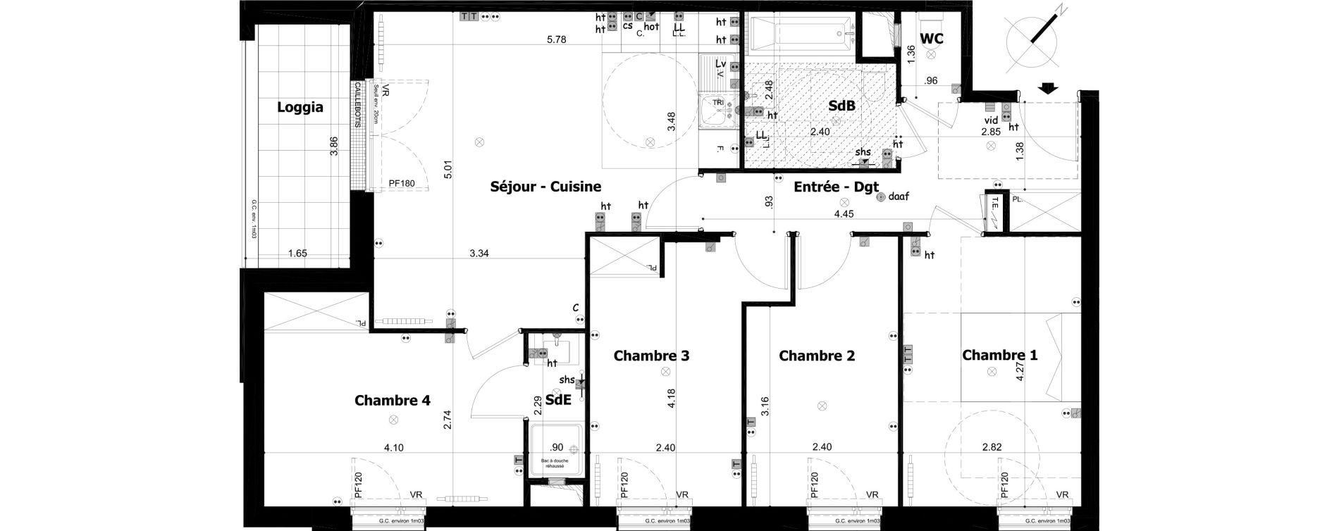 Appartement T5 de 86,48 m2 &agrave; Asni&egrave;res-Sur-Seine Gresillons - quartier de seine