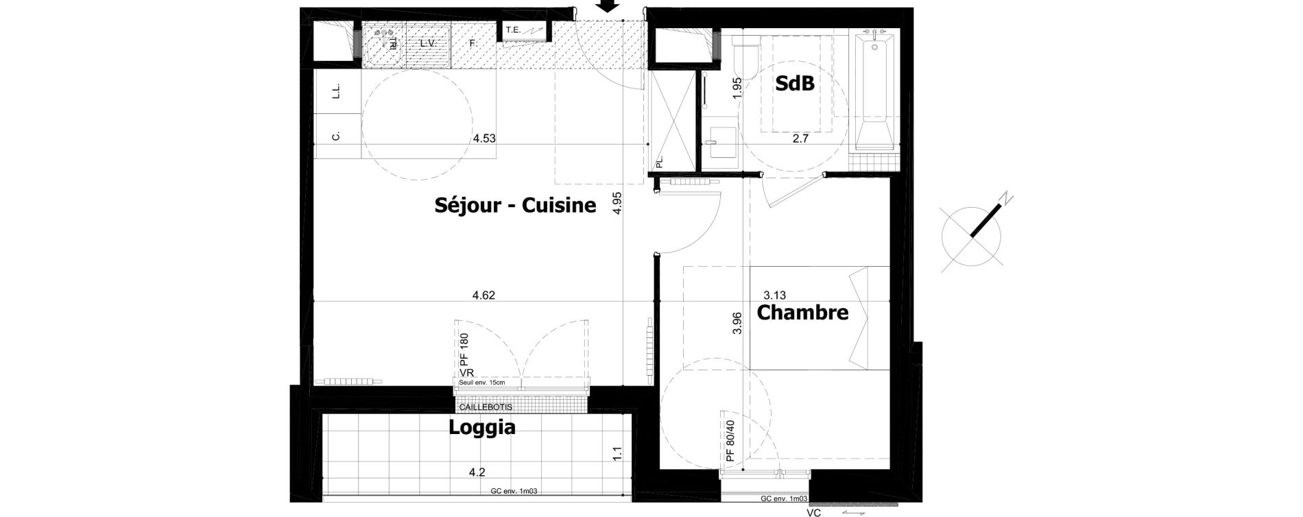 Appartement T2 de 40,44 m2 &agrave; Asni&egrave;res-Sur-Seine Gresillons - quartier de seine