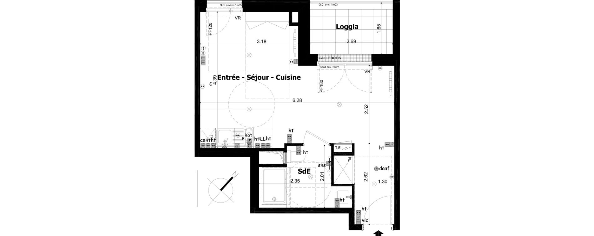 Appartement T1 de 30,17 m2 &agrave; Asni&egrave;res-Sur-Seine Gresillons - quartier de seine