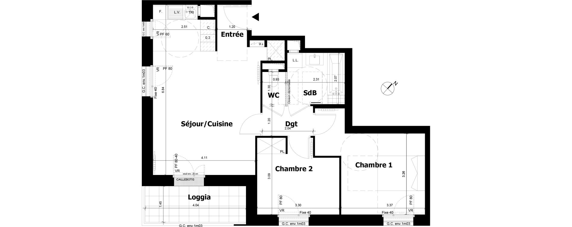 Appartement T3 de 59,36 m2 &agrave; Asni&egrave;res-Sur-Seine Gresillons - quartier de seine