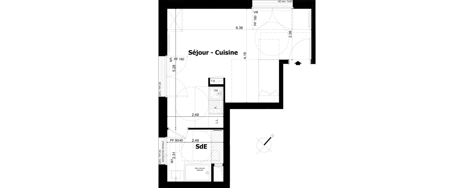 Appartement T1 de 31,59 m2 &agrave; Asni&egrave;res-Sur-Seine Gresillons - quartier de seine