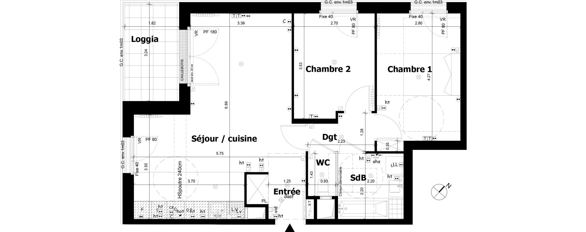 Appartement T3 de 61,09 m2 &agrave; Asni&egrave;res-Sur-Seine Gresillons - quartier de seine