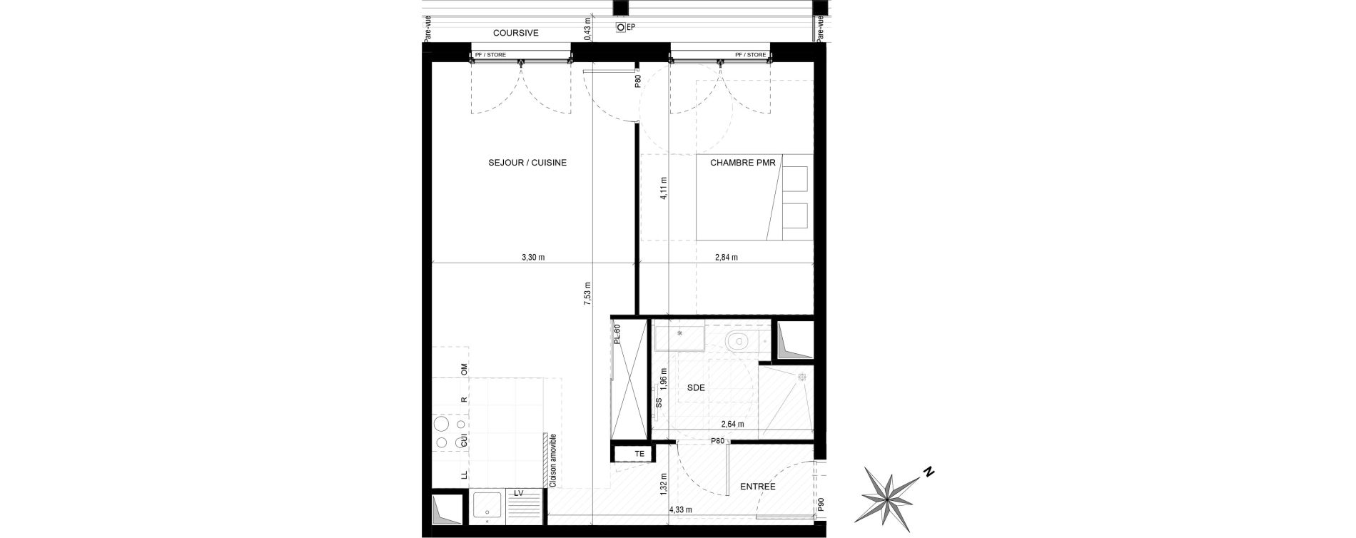 Appartement T2 de 44,81 m2 &agrave; Asni&egrave;res-Sur-Seine Gresillons - quartier de seine