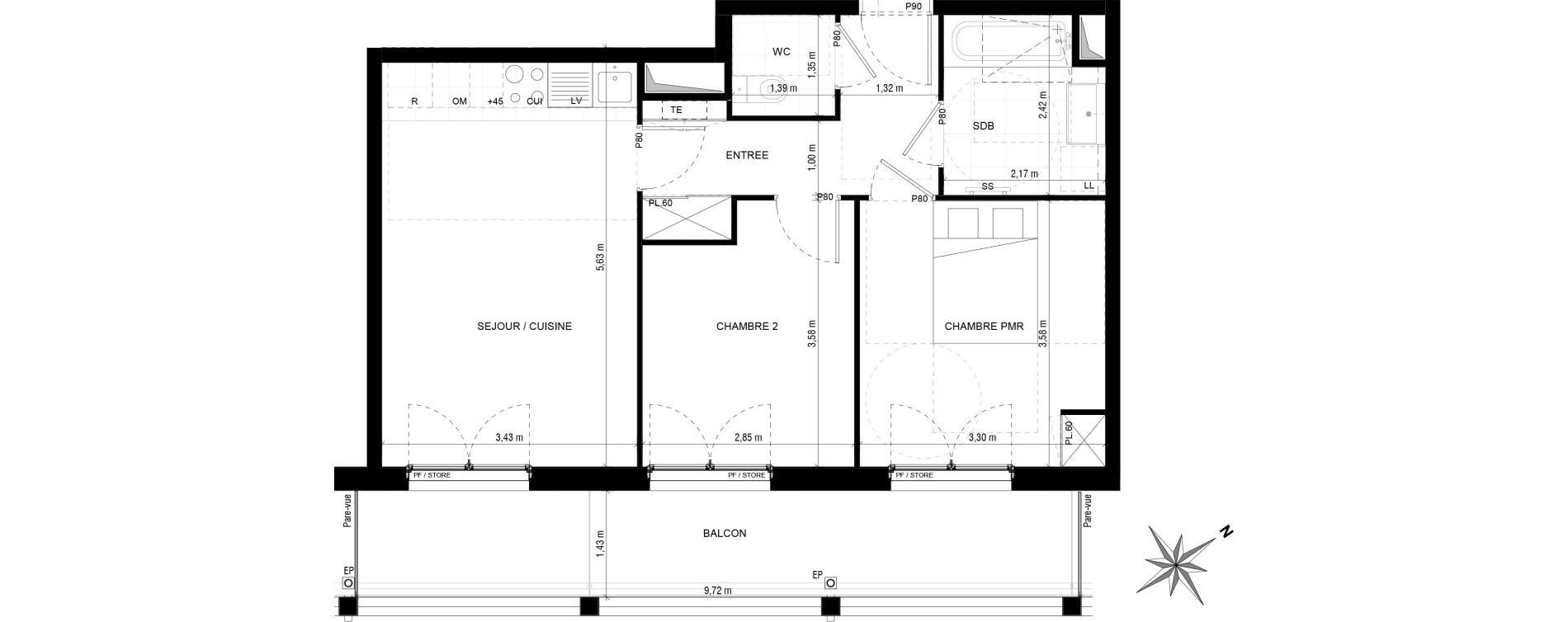 Appartement T3 de 53,53 m2 &agrave; Asni&egrave;res-Sur-Seine Gresillons - quartier de seine