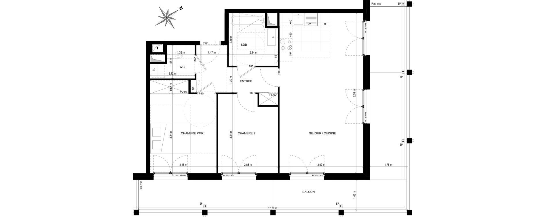 Appartement T3 de 68,23 m2 &agrave; Asni&egrave;res-Sur-Seine Gresillons - quartier de seine