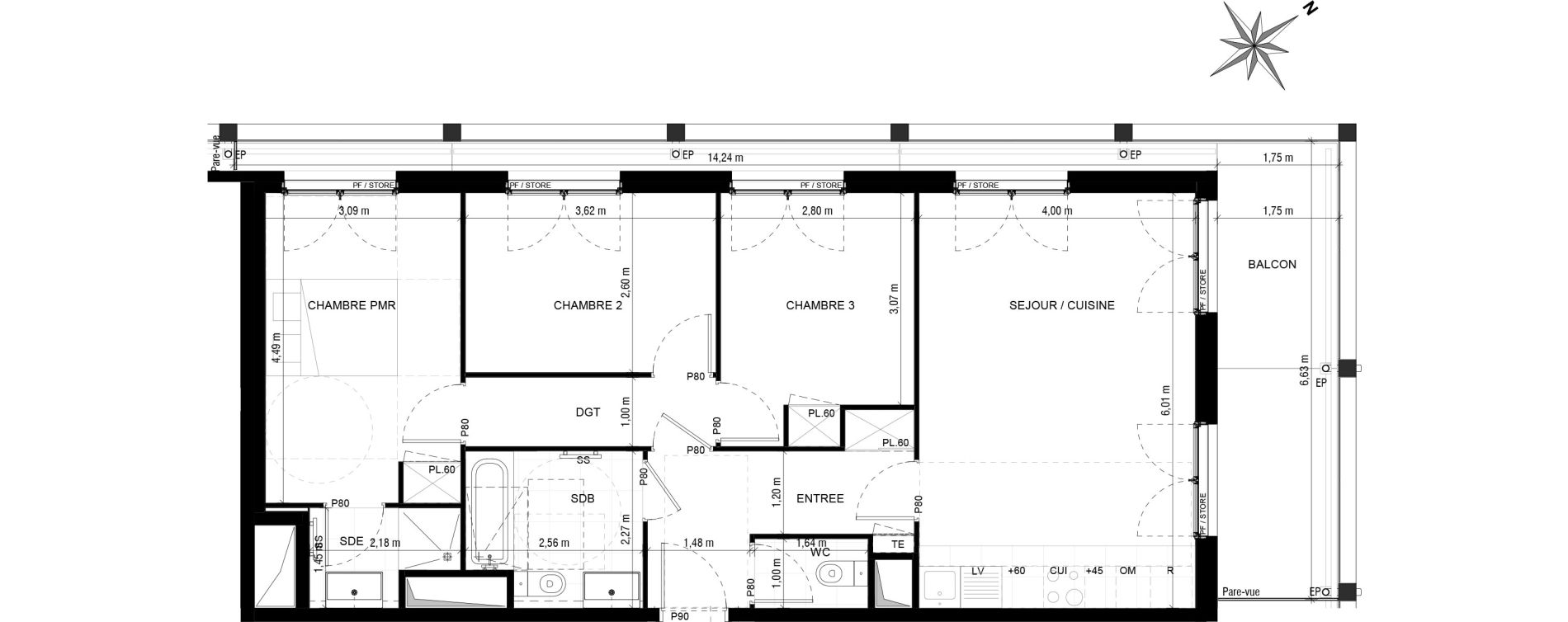 Appartement T4 de 76,05 m2 &agrave; Asni&egrave;res-Sur-Seine Gresillons - quartier de seine