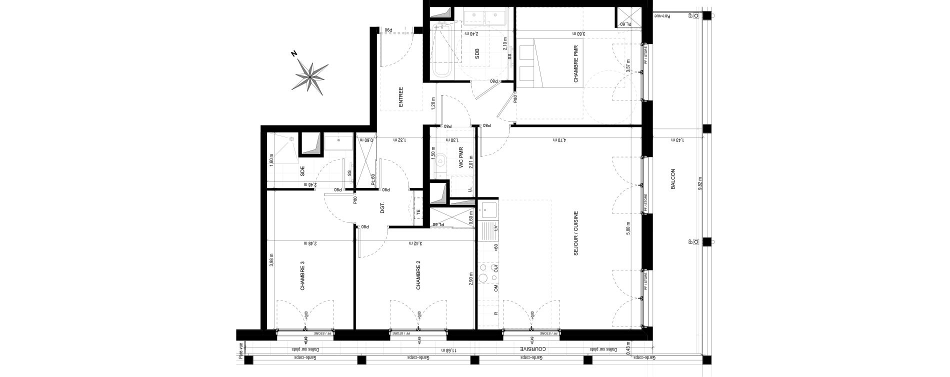 Appartement T4 de 82,42 m2 &agrave; Asni&egrave;res-Sur-Seine Gresillons - quartier de seine