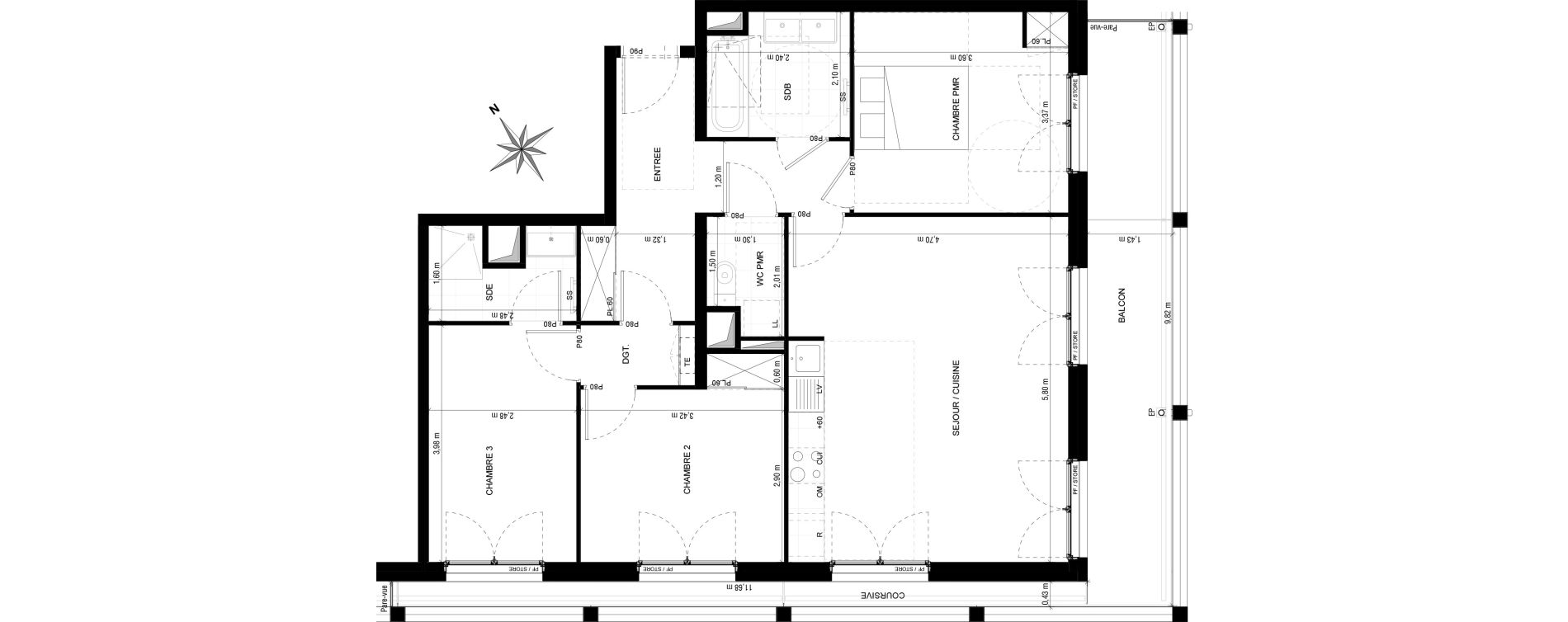 Appartement T4 de 82,42 m2 &agrave; Asni&egrave;res-Sur-Seine Gresillons - quartier de seine
